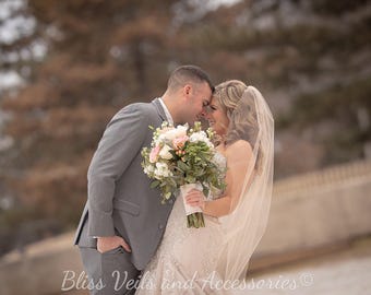Sheer Soft Tulle Wedding Veil: One Tier Plain Edge Fingertip, Waltz to Cathedral
