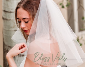 Short Veil for Bride, Two Tier Ivory Veil, Ivory Shoulder Veil