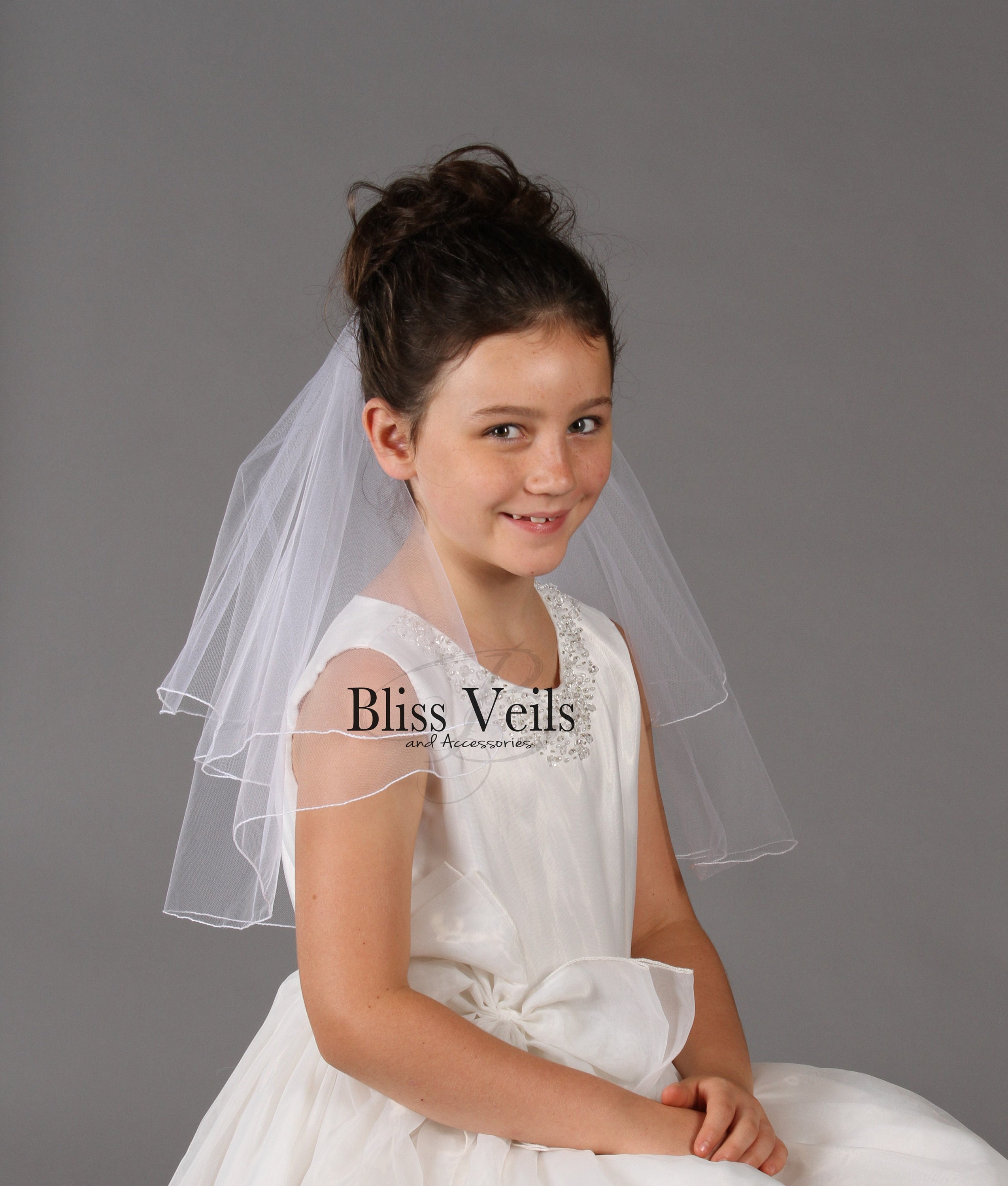 Pencil-Edge Communion Veil With Pearl Flowers David's Bridal