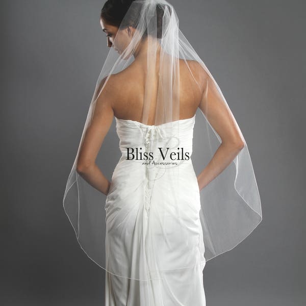 Sheer Simple Wedding Veil, Knee to Cathedral Length, Fingertip Bridal Veil,  Elegant 1 Layer Pencil Trim Veil, Fast Shipping!