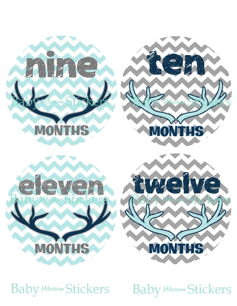 Woodland Tribal Stickers Tribal Baby Month Stickers Woodland Nursery Decor Gray Navy Blue Tribal Deer Antler Baby Boy Monthly Stickers