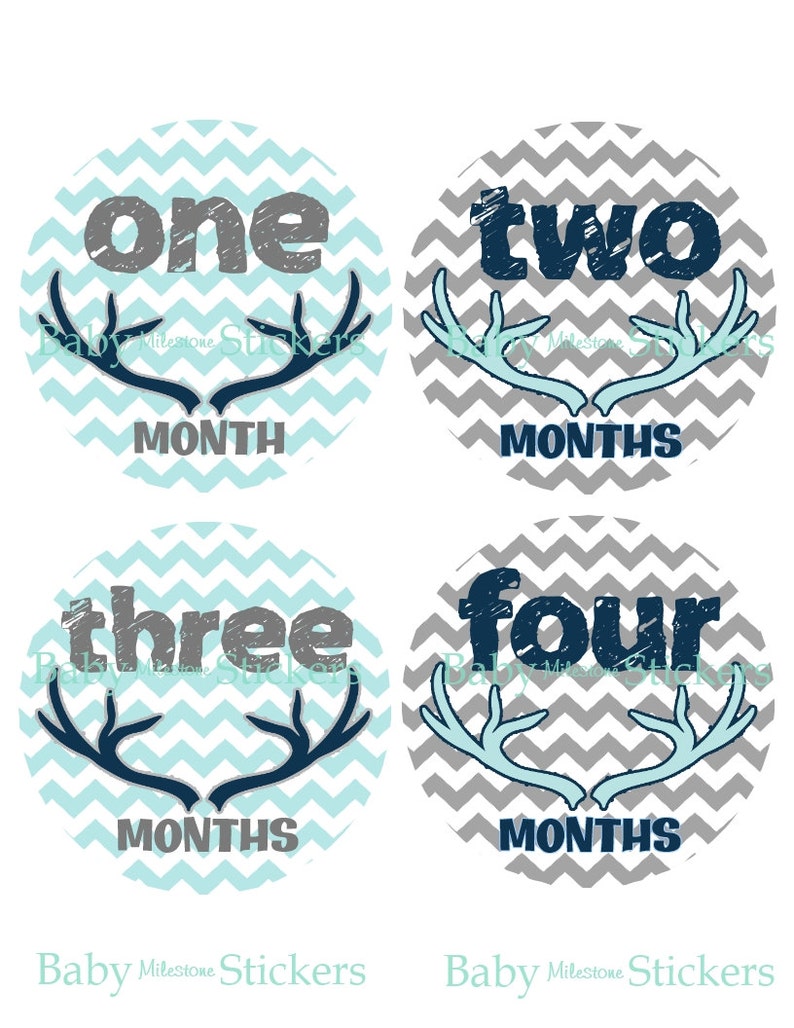 Woodland  Tribal Stickers Tribal Baby Month Stickers Woodland Nursery Decor Gray Navy Blue Tribal Deer Antler Baby Boy Monthly Stickers