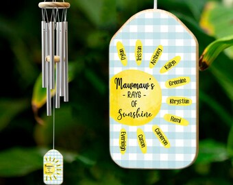 Personalized Nana's Rays Of Sunshine Windchimes, Grandkids Name Wind Chimes, Mother's Day Gift, Grandma Garden Gift, Gift For Nana, Gigi