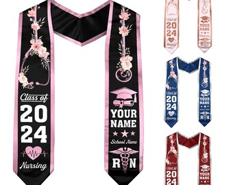 Personalized Nursing Graduation Stole, Custom Nursing Graduate Stoles 72in, Graduation Gift, Graduation Sash, Class Of 2024 Graduation Gift