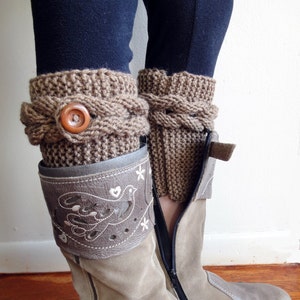 Knit Boot Cuffs. Cable Boot Toppers. Braids with Buttons. Coffee Latte Brown 44 Different colors. Fashion Leg Warmers for Women and Teens.