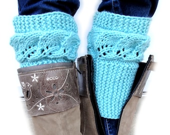 Arranque puños con hojas tejidas a mano. Diferentes colores. Calentadores de la pierna. Toppers de arranque. Accesorio de moda para mujeres y adolescentes. Conjunto de 2 piezas.