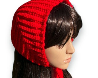 Hand Knit Retro Skating Hat. Tie Bonnet for Adult. Red or Many Different Colors. Halloween costume Red Riding Hood. Photo prop. Cosplay.