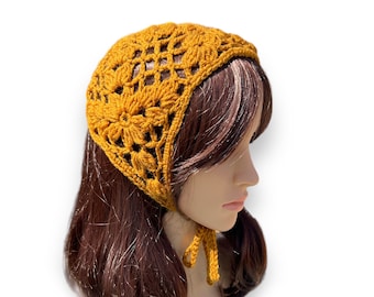 Crochet Head Wrap. Different Colors. Crochet Openwork Bonnet for Adults. Retro Skating Bonnet. Bandana. Head Scarf.