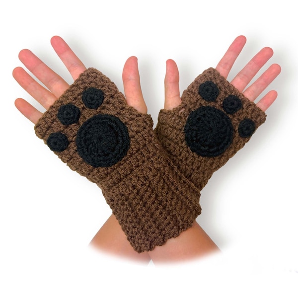 Paw Crochet Fingerless Gloves. Brown and Black or Many Different Colors. Halloween five nights at freddy's Freddy Fazbear costume.