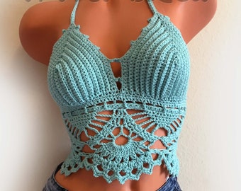 Festival Crochet Halter Top. Music Festival Wear Midriff Yoga, Hooping, Rave Top. Crop top. Crochet bra.