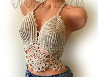 Festival Crochet Halter Top. Music Festival Wear Midriff Yoga, Hooping, Rave Top. Crop top. Crochet bra.