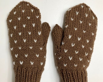Handcraft Knit Mittens. Winter Chunky Rustic Mittens. Cafe Latte and Ivory or 65 different colors. Cozy Hand warmers.