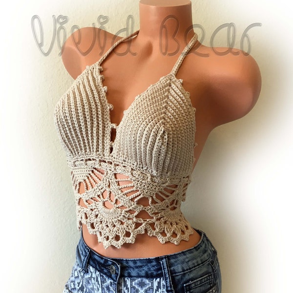 Festival Crochet Halter Top. Music Festival Wear Midriff Yoga, Hooping, Rave Top. Crop top. Crochet bra.