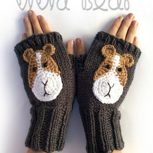 Guinea Pig Fingerless Gloves. Dark Grey or 44 more Colors. Hand Knitted Animal Arm Warmers. Lovely Gift. Warm Accessory for Women and Teens.