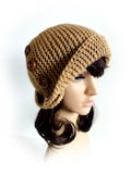 Hand Knitted Cloche Hat. Warm Brown or 43 colors. Wooden Buttons. Elegant Retro Style Bucket Hat. Beanie. Women's Hat. Warm Winter Accessory