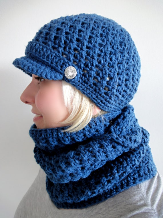 Crochet Newsboy Cap and Infinity Scarf. Set or Separately 
