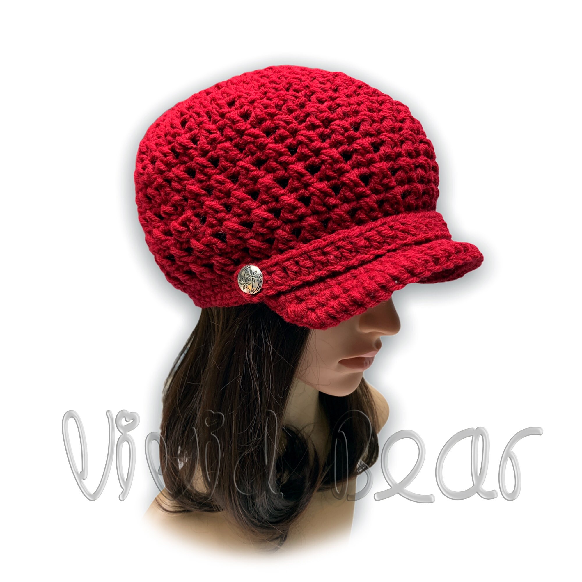 Crochet Newsboy Hat for Women. Burgundy Dark Red or 43 