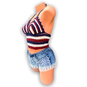 Striped Crochet Halter Top. Red White Blue or Different Colors. Patriotic Crop Top. USA Flag 4th ...