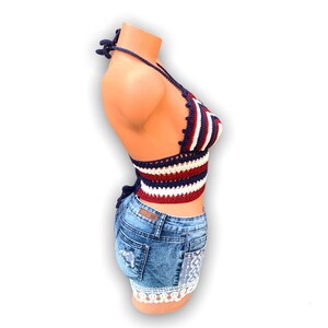 Striped Crochet Halter Top. Red White Blue or Different Colors. Patriotic Crop Top. USA Flag 4th ...