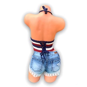 Striped Crochet Halter Top. Red White Blue or Different Colors. Patriotic Crop Top. USA Flag 4th ...