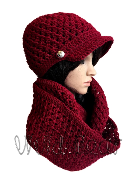 Crochet News Boy Hat & Scarf Set Crochet Newsboy Cap and Infinity Scarf. Set or Separately  main image 4