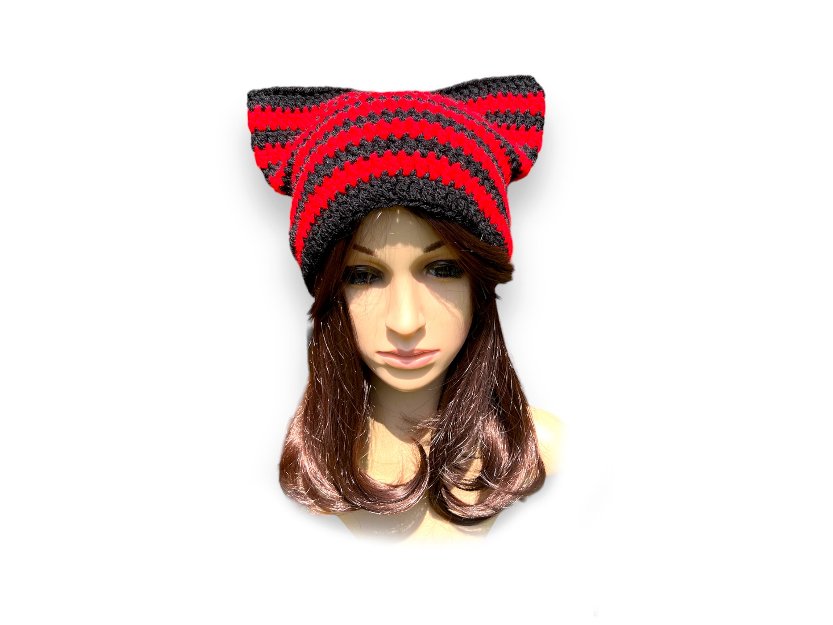 Handmade Crocheted Ribbed Brim Cat Ear Beanie and Fingerless Gloves Set. il_fullxfull.5916280825_hgrx.jpg main image 2