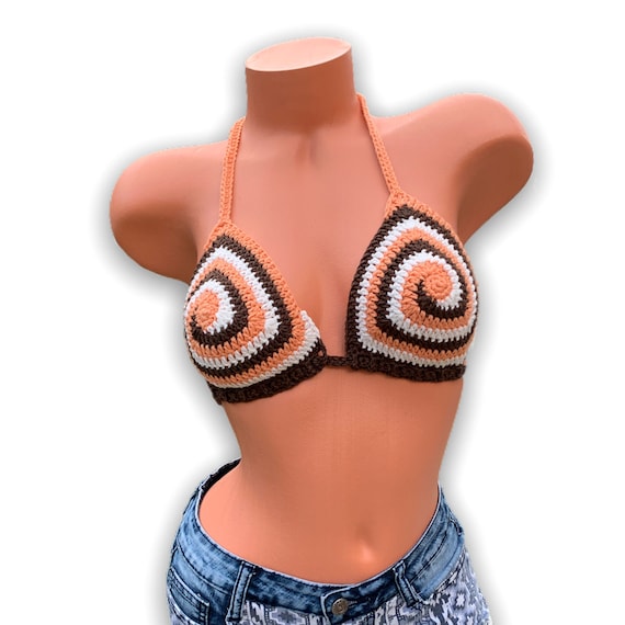 Sale Ready to Ship 32D Swirl Crochet Bikini Top hypnotic Boobs. Music  Festival Wear Midriff Yoga Spiral Top. Crop Top. Crochet Bra. 