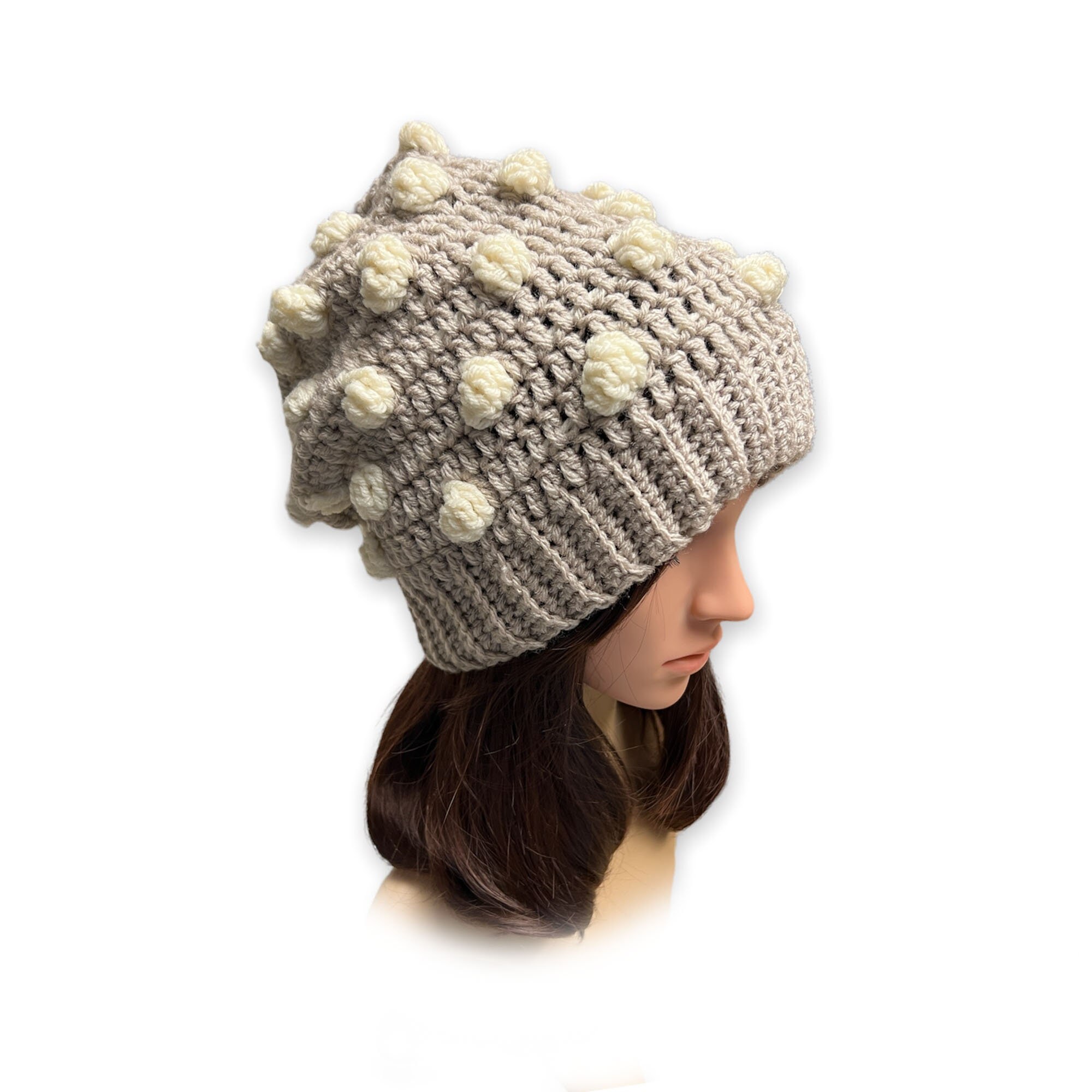 Crochet Popcorn Slouchy Hat. Oatmeal or More Colors. Bobble  display picture 2