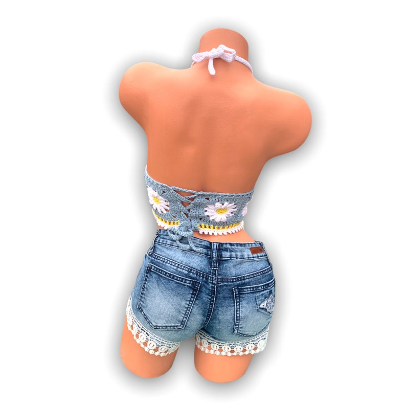 Daisy Crochet Halter Top. Light Blue or Many Different Colors. - Etsy