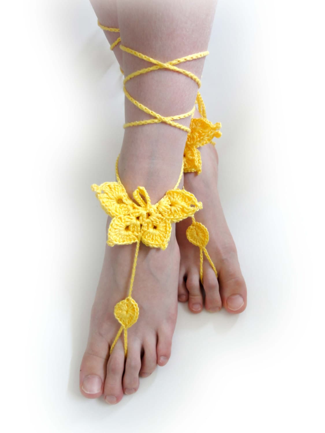40 Gorgeous Patterns for Barefoot Sandals to Dress Your Feet 22 Crochet Butterfly Barefoot Sandals. Yellow or 27 colors.