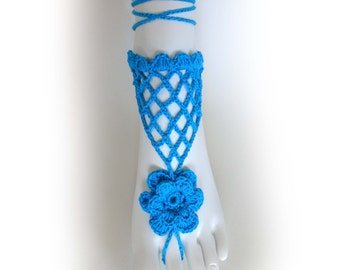 Crochet Barefoot Sandals. Lace Foot Jewelry. Turquoise Blue or 27 colors. Beach Wedding Accessory. Pool Party. Flowers. Grid. Set of 2.