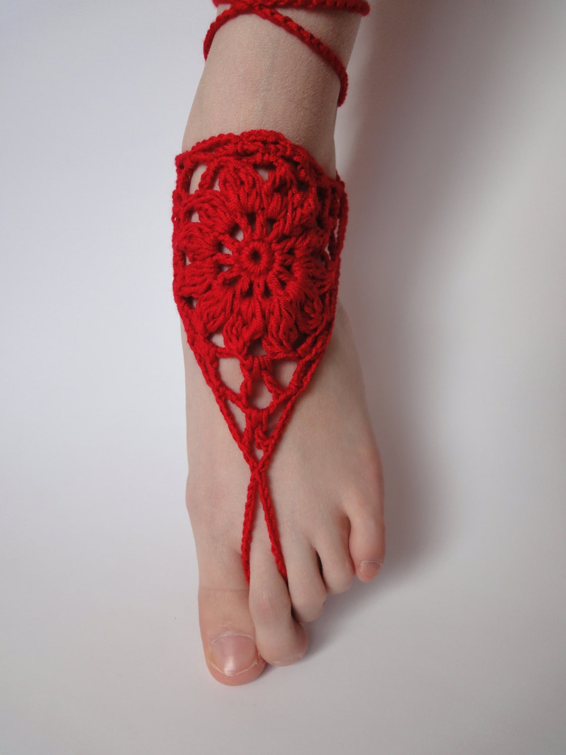 Red Lace Barefoot Sandals. Crochet Foot Jewelry. Handmade Etsy