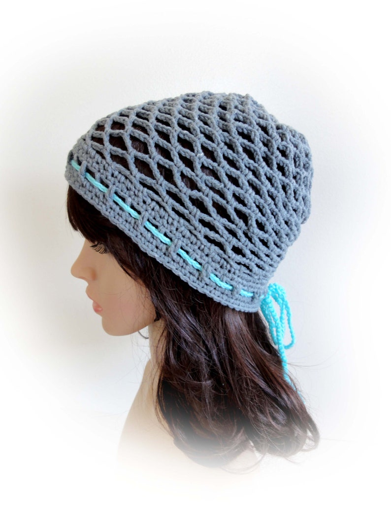 Crochet Net Hat. Gray Aqua or 23 Colors. Adjustable With a Etsy