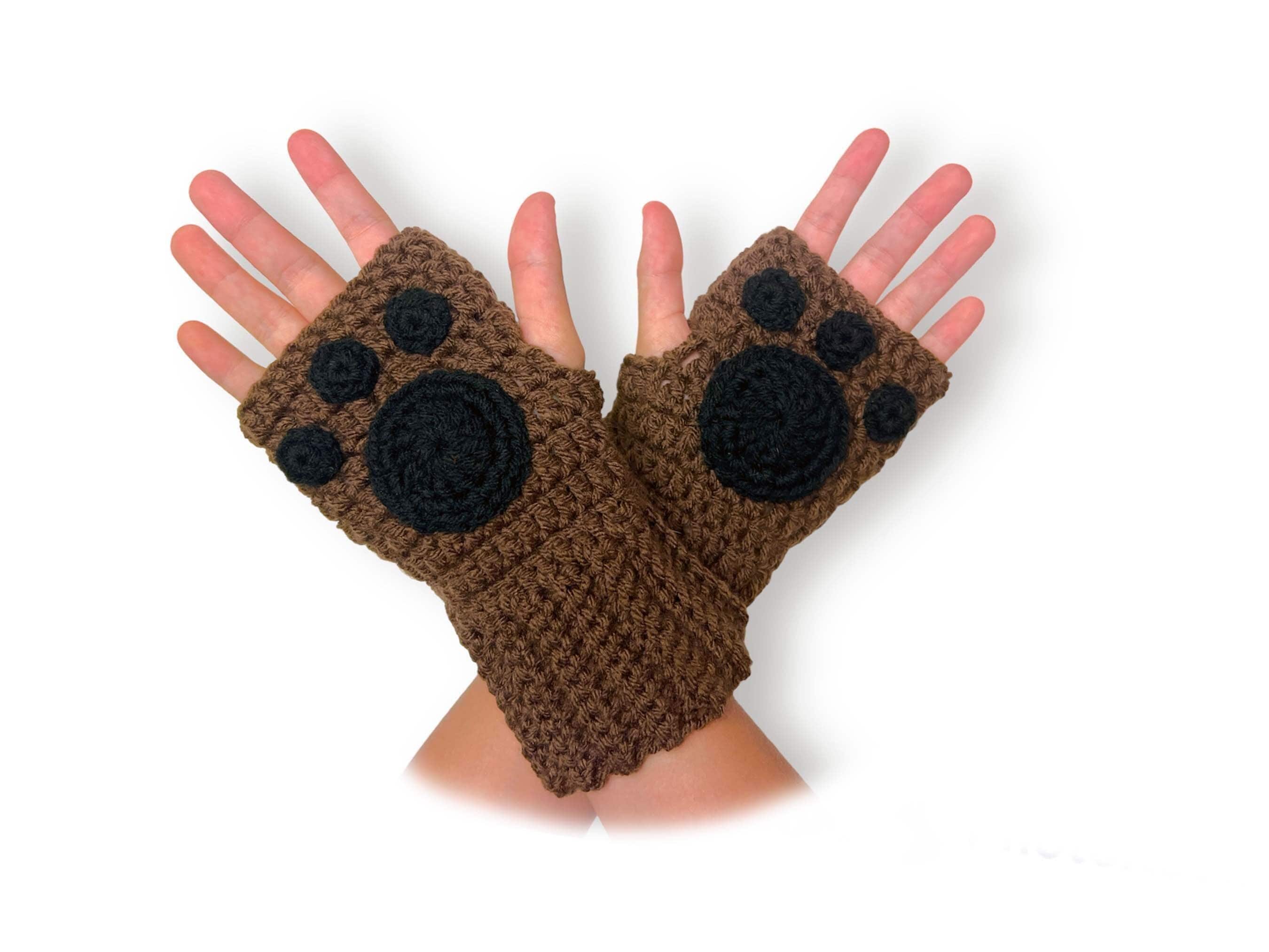 Paw Crochet Fingerless Gloves. Brown and Black or Many Different