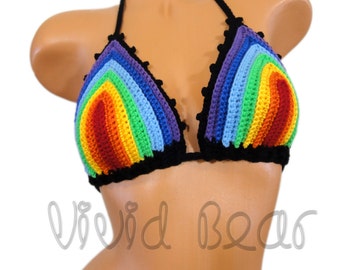 Rainbow Crochet Bikini Top. Festival Crochet Halter Top. Music Festival Wear Midriff Yoga, Hooping, Rave Top. Crop top. Crochet bra.