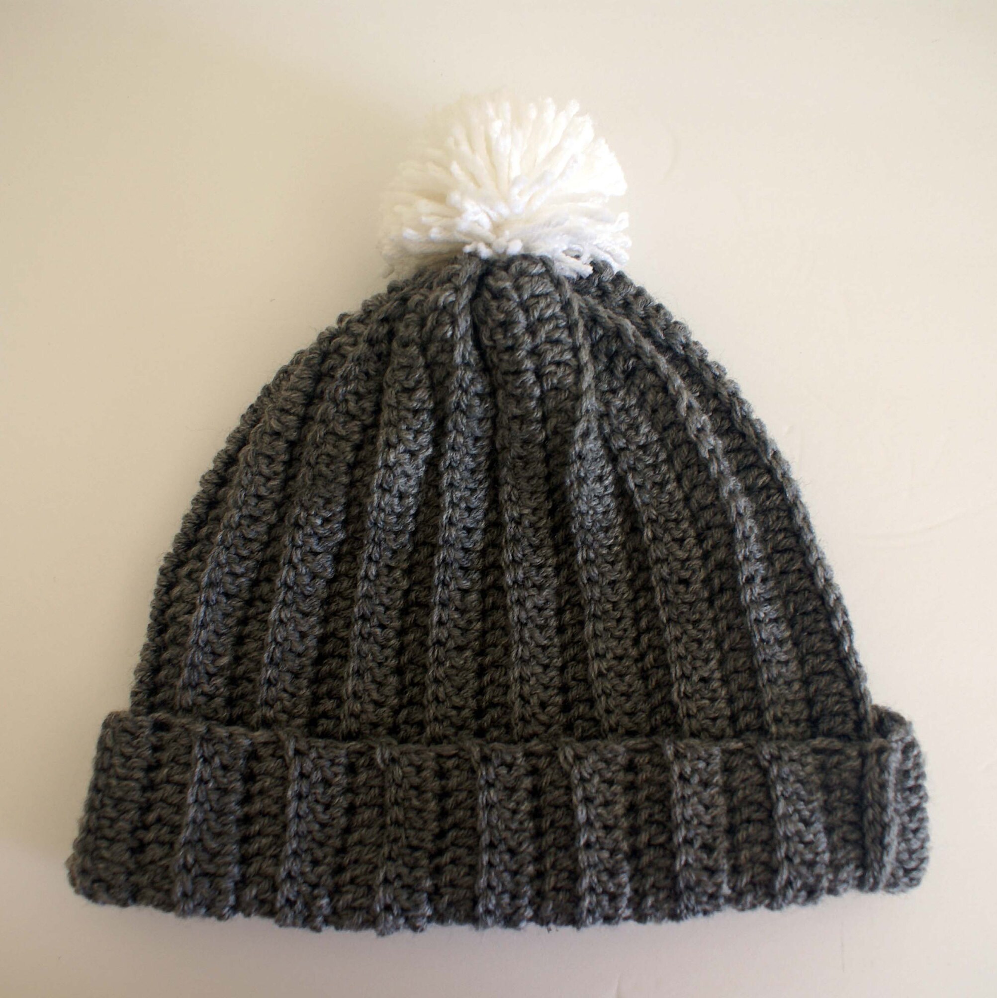 Handcrafted Crochet Winter Hat Beanie with Pom Pom Tan Gray Cream Brown Marble Beige and tan beanie with brown pom pom — Your Site Title main image 3