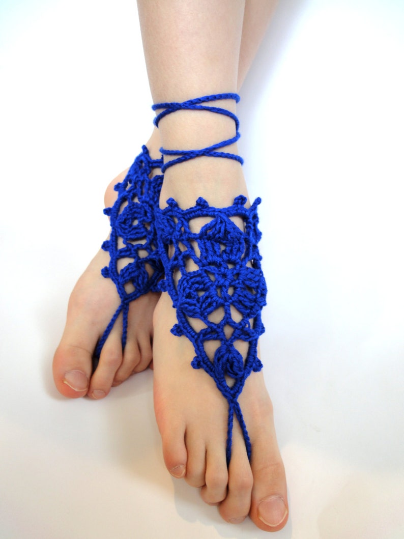 Deep Blue Crochet Barefoot Sandals_ Foot Jewelry Anklet Etsy