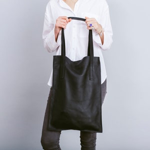 Bolso de cuero negro, bolso tote de cuero negro, bolso de mujer negro, bolso de gran tamaño negro, bolso shopper negro