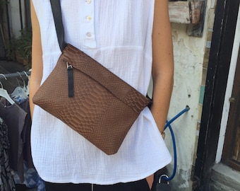 Minimalist  brown funny pack,Pouch bag, Brown pouch bag, Crossbody leather funny pack