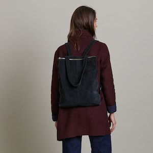 Black zipper suede backpack ,unisex Black suede bag,multiple use Black suede backapck,Black soulder bag