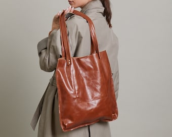Brown leather tote bag,Brown Leather bag,Chocolate brown leather shoulder bag,Women brown handbag