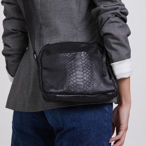 Bolso de cuero bandolera negro, Bolso de cuero negro, Bolso de cuero con cremallera marrón, Bolso de mano para mujer