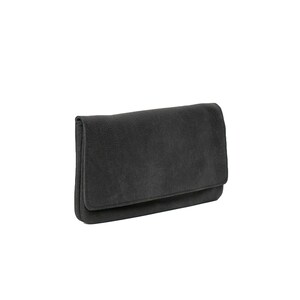 Cartera grande de cuero negro, cartera de dinero de mujer de cuero negro, cartera de tarjeta de crédito, cartera de cuero con cremallera, chequera y monedero de cuero de monedas imagen 4