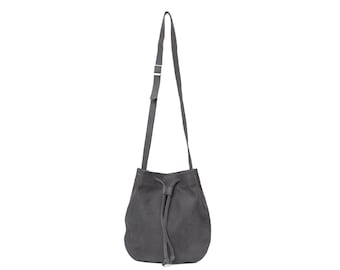 Bolso cubo de cuero mediano gris, bolso de cuero gris, bolso bandolera de cuero gris, bolso de cuero gris, bolso de cuero gris