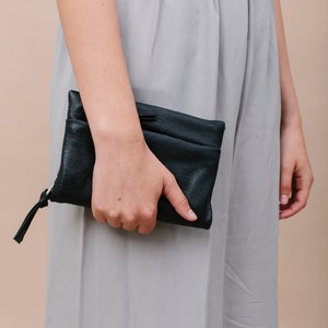Cartera de cuero marrón, Cartera de cremallera de cuero marrón, Cartera de mujer marrón, Monedero de cremallera marrón, Cartera de ranuras imagen 3