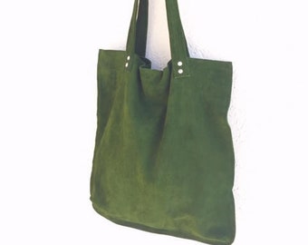 Green suede tote,Green leather bag,Green suede bag,Soft green shoulder bag,Green handbag