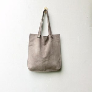 Bolso grande de ante gris, bolso de mano de cuero de ante gris, bolso de cuero gris, bolso de hombro gris