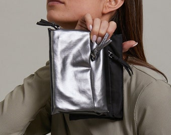 Cartera vegana con cremallera de metal, Cartera vegana de dinero de plata, Cartera vegana para mujer, Monedero vegano con cremallera, Cartera de ranuras, Cartera vegana de monedas