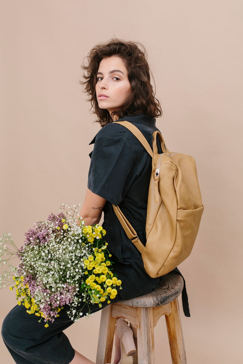 Bag for Women, Backpack Purse, Leather Backpack, Brown Laptop Backpack, Large Brown Backpack, Beige Backpack, Everyday Bag, College Backpack image 1