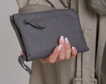 Cartera con cremallera gris vegana, Cartera de dinero gris vegana, Cartera de mujer vegana, Monedero gris con cremallera vegana